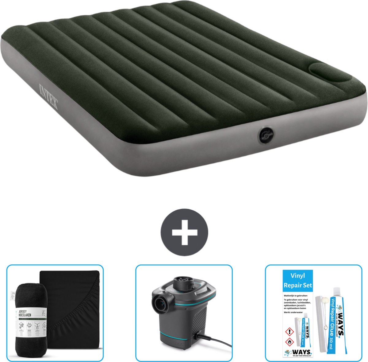 Intex Luchtbed - 2-Persoons - 152 x 203 x 25 cm - Groen - Accessoires CB8