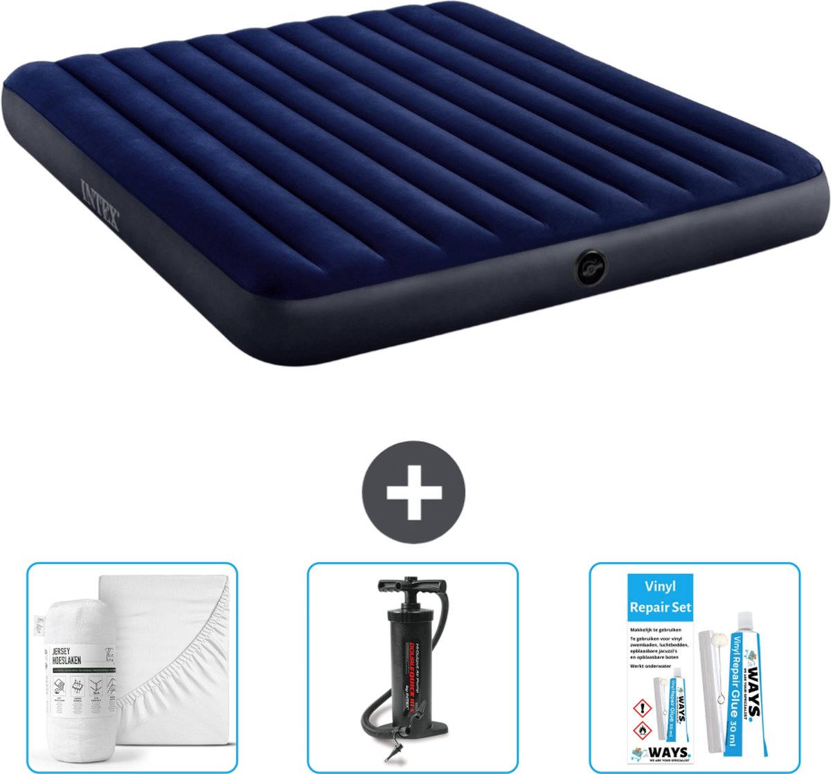 Intex Luchtbed - 2-Persoons - 183 x 203 x 25 cm - Blauw - Inclusief Accessoires CB3