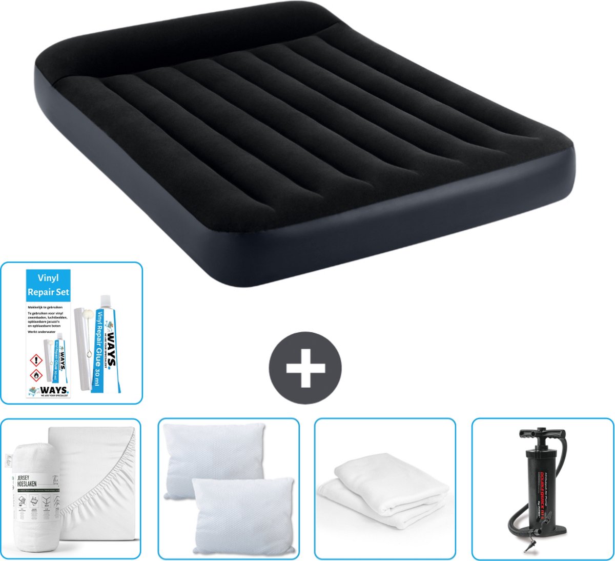 Intex Luchtbed - Twijfelaar - 137 x 191 x 25 cm - Donkerblauw - Inclusief Accessoires CB1
