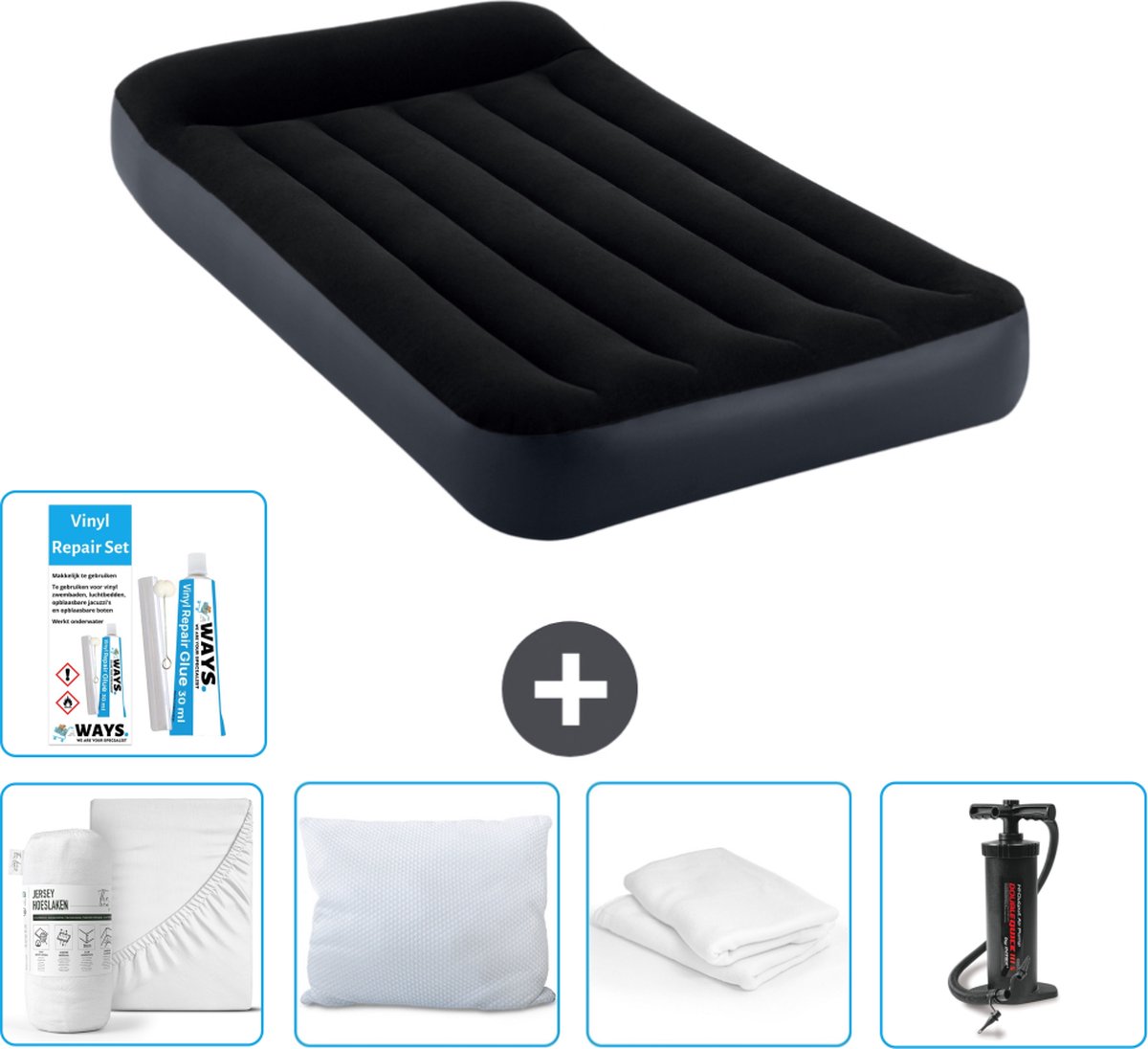 Intex Luchtbed - 1-Persoons - 99 x 191 x 25 cm - Donkerblauw - Inclusief Accessoires CB1