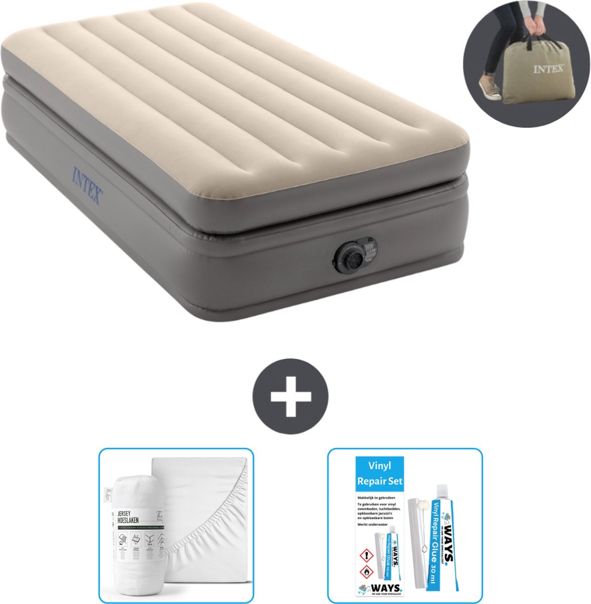 Intex Luchtbed - 1-Persoons - 99 x 191 x 51 cm - Grijs - Inclusief pomp - Accessoires CB16