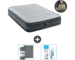 Intex Luchtbed - Twijfelaar - 137 x 191 x 33 cm - Grijs - Inclusief pomp - Hoeslaken en Reparatieset