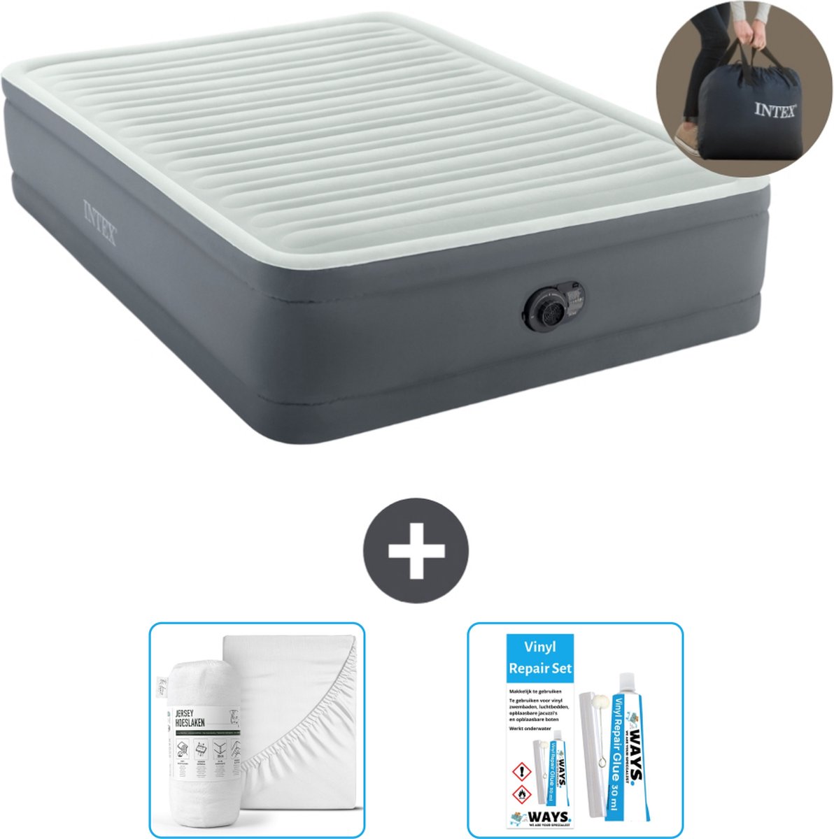 Intex Luchtbed - 2-Persoons - 152 x 203 x 46 cm - Grijs - Inclusief pomp - Accessoires CB16