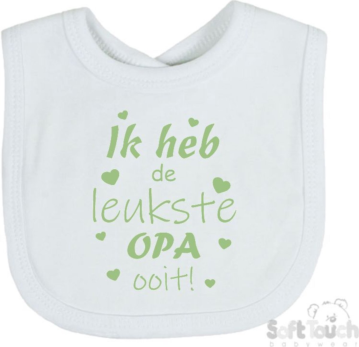 Goedkoopste Soft Touch Slabber Slabbetje Slab Ik heb de leukste OPA ooit! Vaderdag Unisex Katoen Wit/sage green (saliegroen) Maat 33x22 Cm