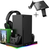 Xbox Series X standaard met luchtventilatie & LED verlichting + oplaadstation met spellen houder + luchtfilter met headset, controller houder