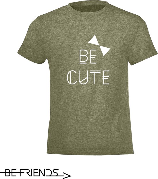 Be Friends T-Shirt - Be cute - Kinderen - Kaki - Maat 2 jaar