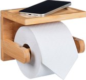Relaxdays toiletrolhouder bamboe - met plankje - wc rol houder muur - met montagemateriaal