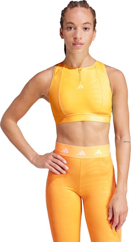 adidas Performance Powerimpact Training Medium-Support Techfit High-Neck Beha met Rits - Dames - Geel- XS A-B