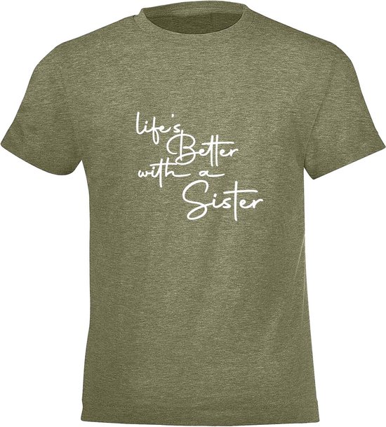 Be Friends T-Shirt - Life's better with a sister - Kinderen - Kaki - Maat 12 jaar