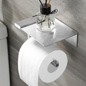 Toiletrolhouder met plank - Toiletrolhouder Zonder boren Roestvrijstalen zelfklevende toiletrolhouder voor badkamer