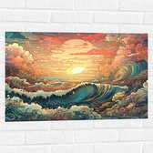 Muursticker - Schilderij - Oceaan - Zee - Golven - Zonsondergang - Wolken - Kleuren - 75x50 cm Foto op Muursticker
