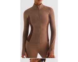 Sport Vest Dames – Yoga Jacket met Rits – Slim Fit Fitness Vest – Ademend & Stretch – Bruin