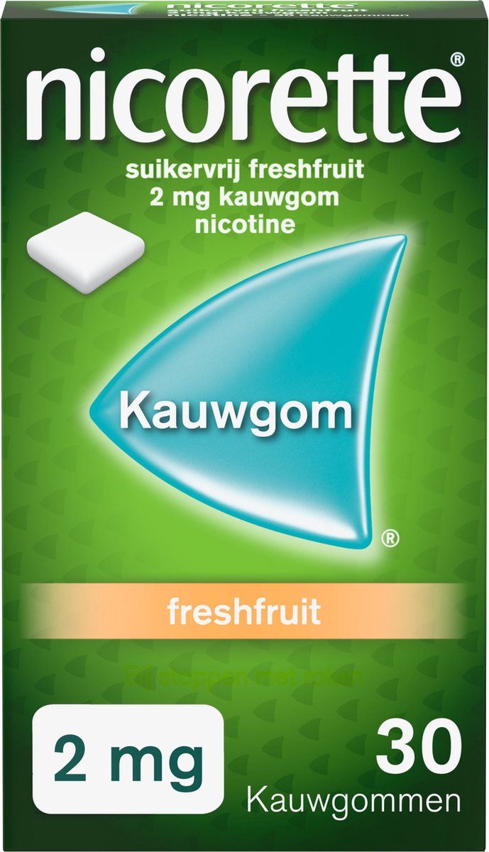 Goedkoopste Nicorette Suikervrije Kauwgom Freshfruit - 2 mg nicotinekauwgom - nicotinevervanger - stoppen met roken - 1 x 30 stuks