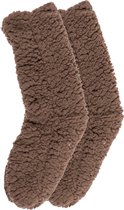 Huissokken van Out of the Blue - Warme sokken Fluffy met antislipzool - Bruin - Gratis verzonden