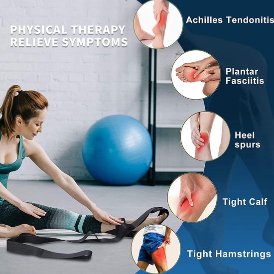 Stretchband, stretchknie-stretchband, yoga-rekband voor fasciitis plantaris, achillespeesontsteking verbeteren voor fitness, beentraining, revalidatie, hot yoga, blauw — afbeelding 5
