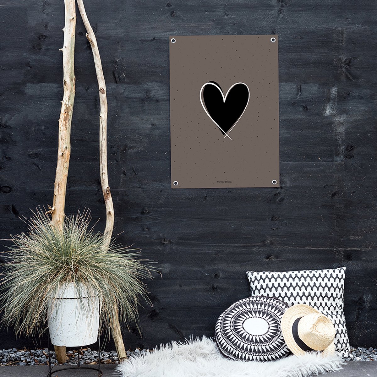 MOODZ design | Tuinposter | Buitenposter | Hart | 50 x 70 cm | Bruin