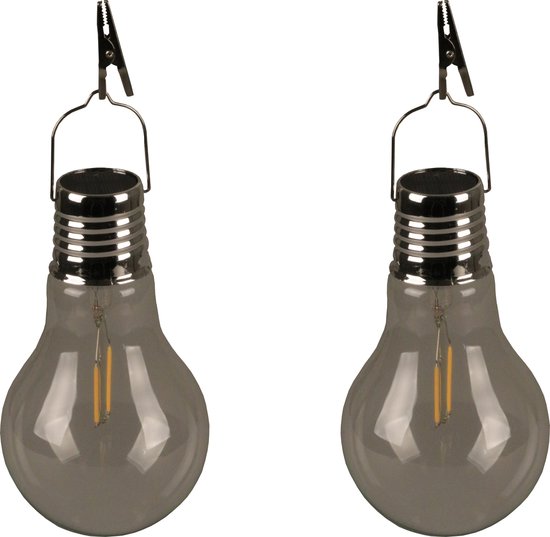 Luxform - Solar 2x Glazen Hanglampen - Filament LED - Werkend op zonne-energie - Set van 2 stuks - 17 cm hoog