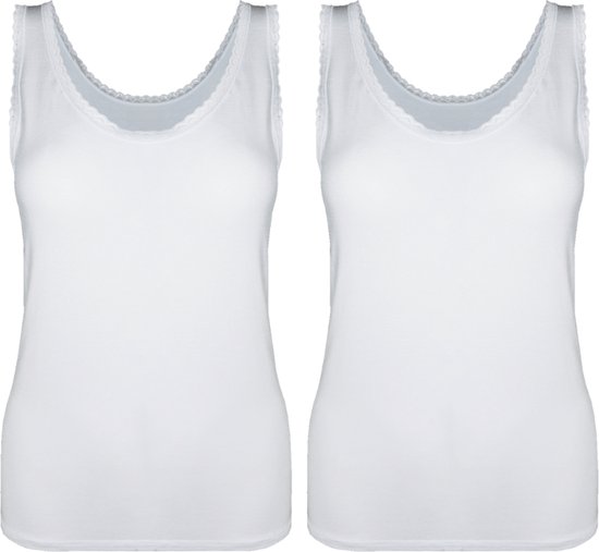 Dames Onderhemd met Kant - 2-Pack - Bamboe Viscose - Wit - Maat S/M | Zijdezacht, Ademend en Perfecte Pasvorm