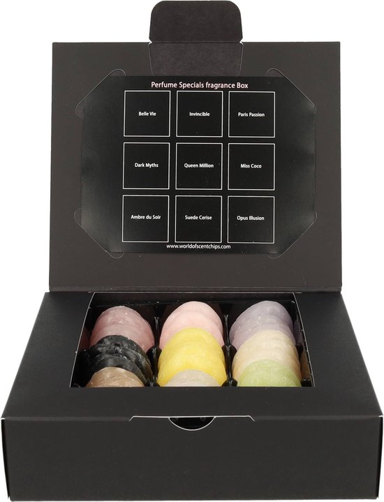 Foto: Scentchips speciale parfum box waxmelts geurwax geschenkdoos huisparfum geurbrander verzameldoos 36 geurchips giftbox