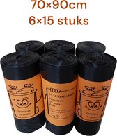 Afvalzakken – 100% recycle vuilniszakken / lekbestendig / 6 rollen x 15 stuks ( 90stuks ) / 80 liter / 70*90cm.