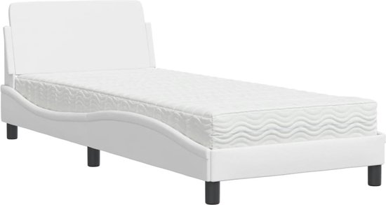 vidaXL - Lit - avec - matelas - cuir artificiel - blanc - 90x190 - cm