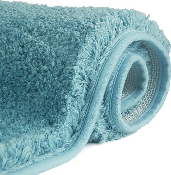 Antislip, hoogpolige badmat, machinewasbare badmat met waterabsorberende, zachte microvezels, voor badkuip, douche en badkamer- Turkoois