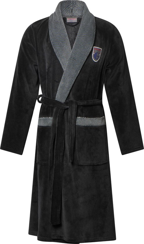 Gentlemen - heren badjas - coral fleece - zwart/grijs - stijlvol design - maat S/M