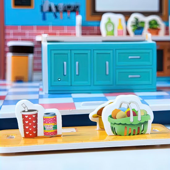 Ainy - 3D puzzel poppenhuis keuken met meubels: Miniatuur bouwpakket / speelgoed huisjes knutselpakket / educatief knutselen meisjes - hobby puzzels en creatief modelbouw voor kinderen & volwassenen | 45 stukjes
