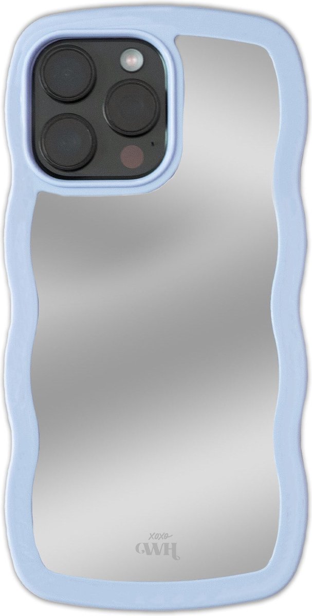 xoxo Wildhearts Wavy mirror case Blue telefoonhoesje - Geschikt voor iPhone 15 Pro - Golvend spiegelhoesje - Wolken hoesje - Schokbestendig - Cloud case - Silicone case met spiegel - Blauw