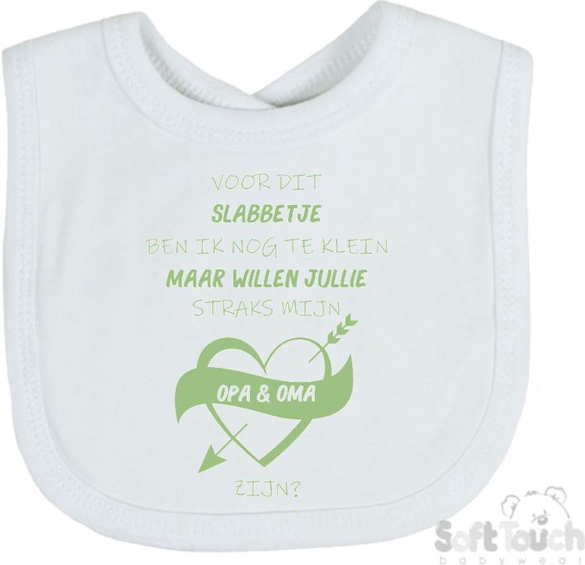 Goedkoopste Soft Touch Slabber Slabbetje Slab Zwangerschap Aankondiging 2.0 Voor dit slabbetje ben ik nog te klein maar willen jullie straks mijn opa & oma zijn Unisex Katoen Wit/sage green (salie groen) Maat 33x22 Cm