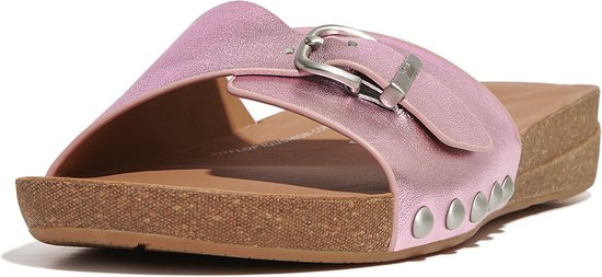 FitFlop Iqushion Adjustable Buckle Metallic-Leather Slides PAARS - Maat 40