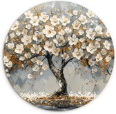 WallCircle® Wandcirkel 90x90 cm - Muurcirkel Boom - Goud - Bloemen - Abstract - Kunst - Planten - Muurdecoratie cirkel woonkamer - Wanddecoratie slaapkamer - Kamer decoratie accessoires - Ronde schilderijen - Woonaccessoires