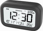 Wekker numérique Yuconn - Klok pour enfants - Réveil - Fonctionne à piles - Siècle des Lumières de fond - Réveil de voyage - Réveil senior - Thermomètre à l'intérieur - Zwart