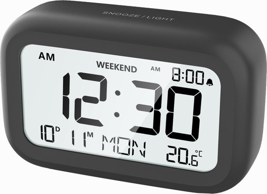 Yuconn Digitale Wekker - Kinderwekker - Alarm Klok - Wekker Kinderen Inclusief Batterijen - Achtergrond Verlichting - Reiswekker - Weekendmodus, Temperatuurmeter- Zwart