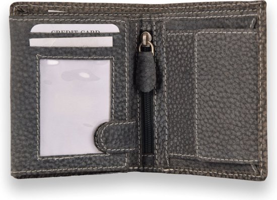 Grijze Heren Portemonnee van Echt Leer - RFID-bescherming - 9 Kaartsleuven - Muntenvak - Compact Formaat 10cm x 9,5cm x 2,5cm - Mannen Cadeau