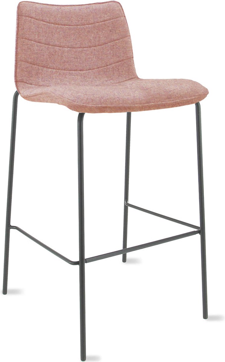 Workliving Verona Barkruk 75 cm - Wolvilt Fenice 152 zachtroze - frame zwart Roze - Zwart