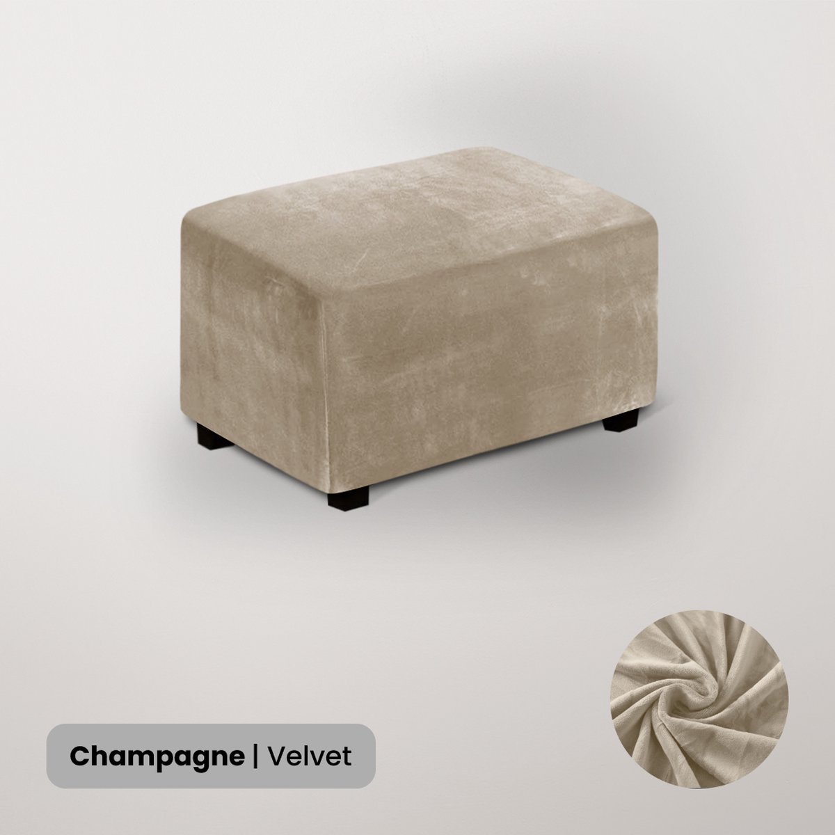 BankhoesDiscounter Velvet Hocker Hoes – Hocker Poef – Stretch – Poef Hoes – Hoekbank Met Hocker – Hoes Voor Poef – Maat L – Champagne