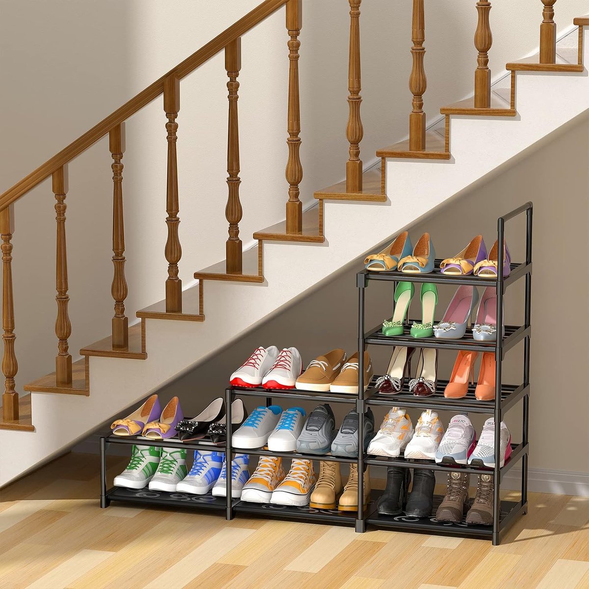 schoenenrek, schoenenopberger, shoe rack, shoe storage, 30,5D x 43B x 172,5H centimeter