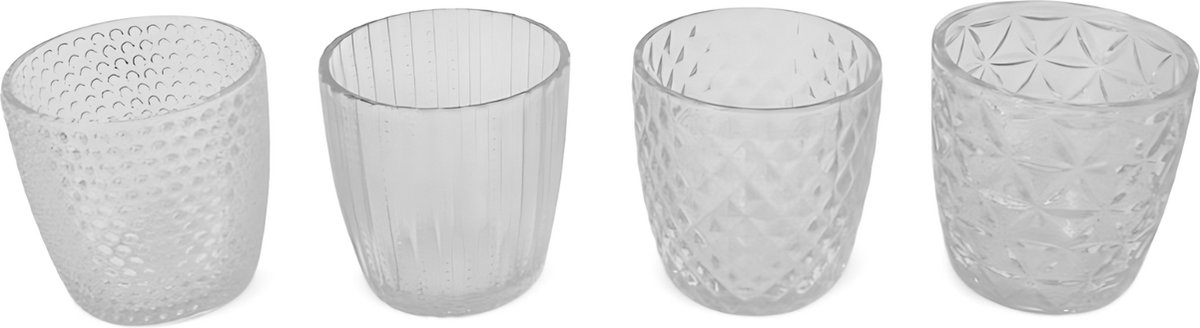 Waxinelichthouder Wit Glas - Set 4