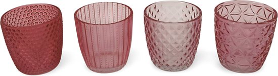 Dulaire Waxinelichthouder Paars/Roze Glas set van 4
