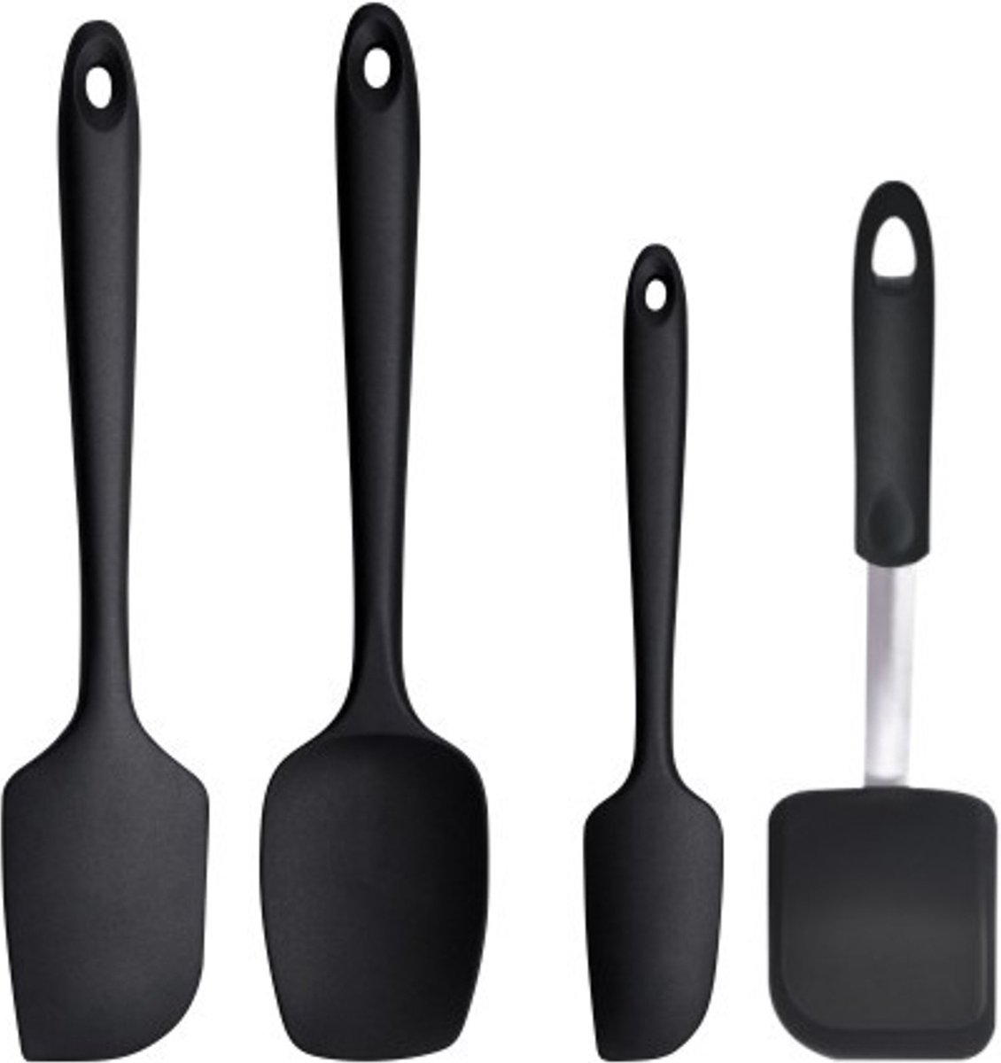 Oliva's - Keukengerei set - Spatel set - Kookgerei met spatels, opscheplepel en pannenlikker - 4 delig - Siliconen - Zwart