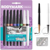 BodyMark by BIC Stylos de tatouage temporaire avec pochoirs - Différentes couleurs - Set de 6 stylos moyens - stylos de tatouage 2 stylos fins et 3 pochoirs