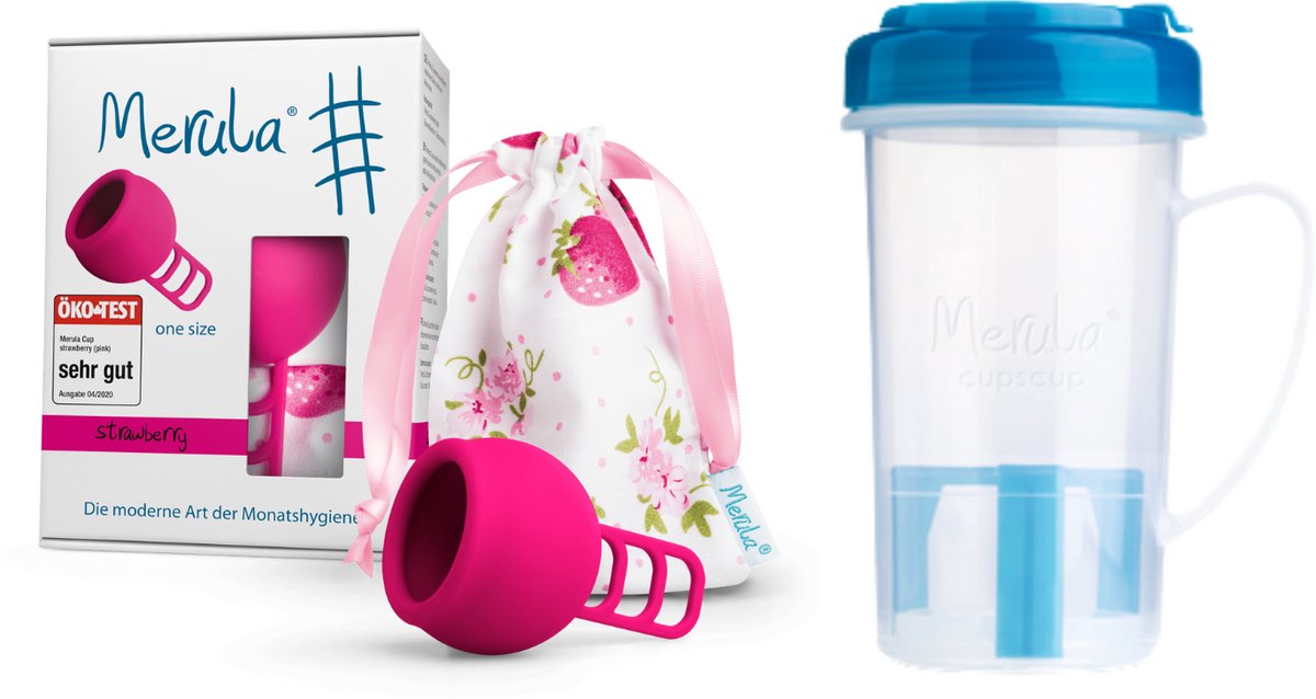 Merula - Combi Pakket Menstruatiecup + Cupscup - Strawberry Roze - Merula Cup - Milieuvriendelijk - Magnetron Reinigen - Gezond