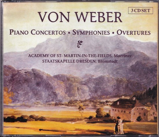 3CD Piano Concertos, Symphonies, Overtures - Carl Maria von Weber - Academy of St. Martin-in-the-Fields o.l.v. Sir Neville Marriner, Staatskapelle Dresden o.l.v. Herbert Blomstedt en Gustav Kuhn, Peter Rösel (piano)