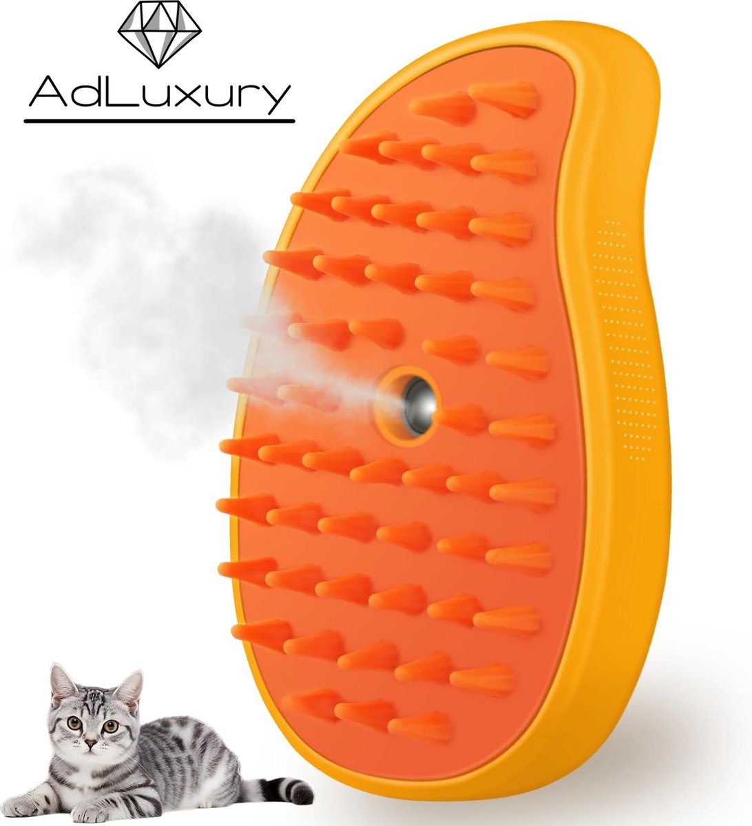 Adluxury Steamy Brush - Steamy Brush Kat - Katten Honden Haar Borstel Schoonmaken Verzorging Huisdier Vacht - Oranje