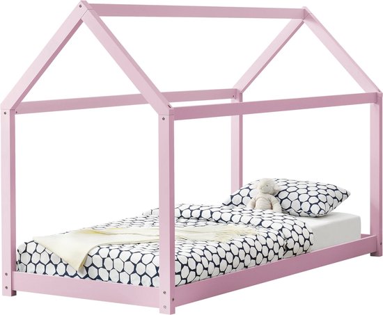 In And OutdoorMatch Kinderbed Ralph - Houten bed - Huisbed - 90x200 cm - Roze - Grenenhout - Voor meisjes - Voor jongens - Voor kinderen