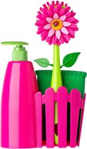 Flower Power spoelbakorganizer met zeepdispenser, afwasborstel en potreiniger, kunststof, 14 x 7 x 26,5, 6