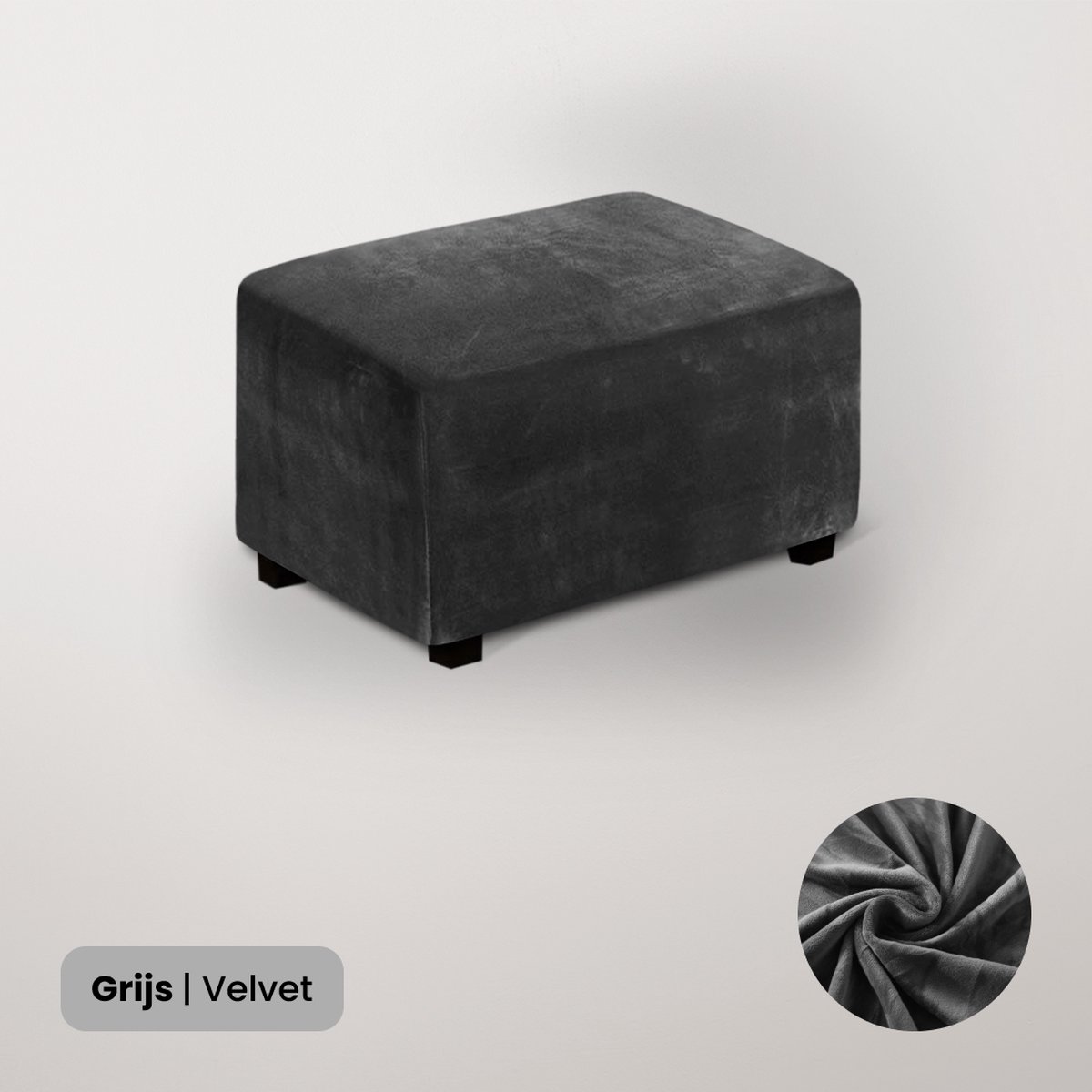 BankhoesDiscounter Velvet Hocker Hoes – Hocker Poef – Stretch – Poef Hoes – Hoekbank Met Hocker – Hoes Voor Poef – Maat L – Grijs