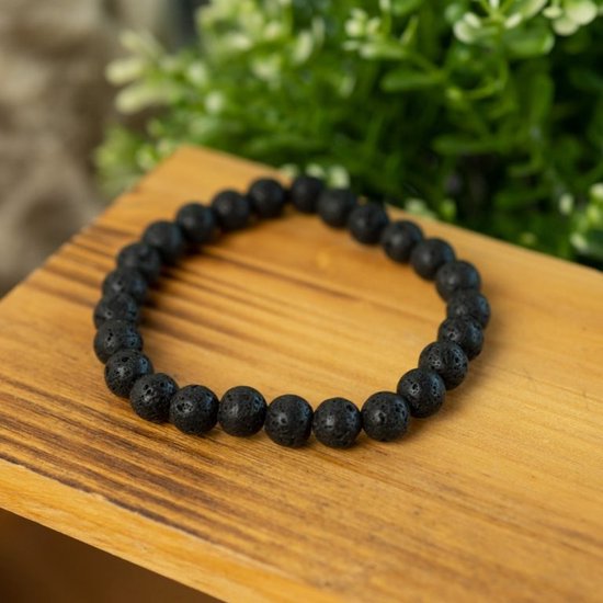 Bracelet de pierres précieuses pour hommes, Groot pierre de lave (8 mm, 21 cm)