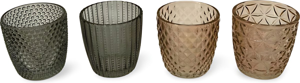 Waxinelichthouder Grijs Glas - Set 4